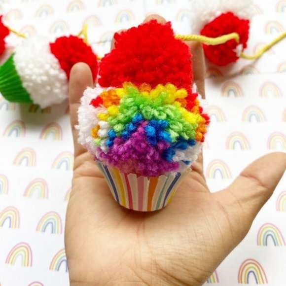 Rainbow Pride Mini Cupcake Pom Pom Garland Decor - Picture 1 of 9